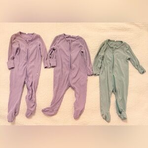 Baby Mori - Set of 3 Baby Pajama Footies in Lavender and Sage ✨ Size 6-9M